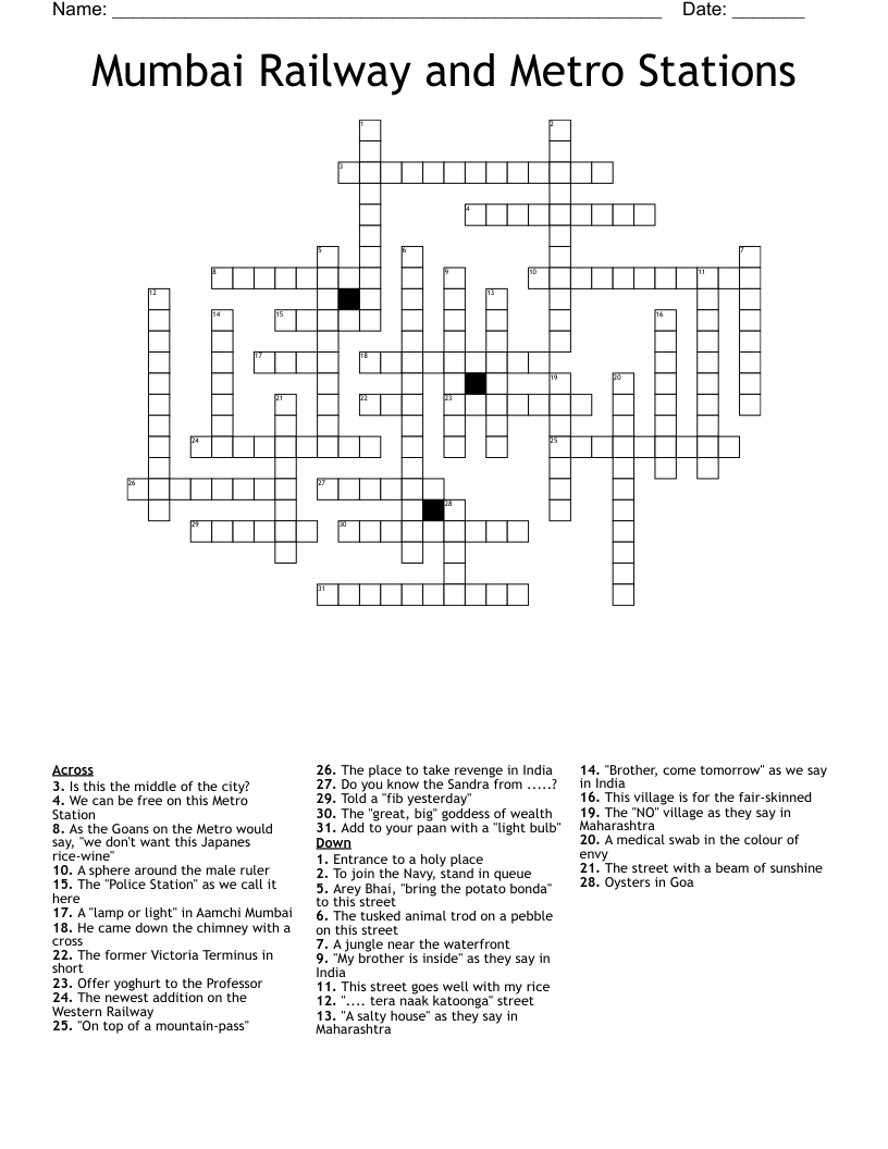 Mumbai Railway And Metro Stations Crossword WordMint Mumbai Railway And Metro Stations Crossword WordMint
