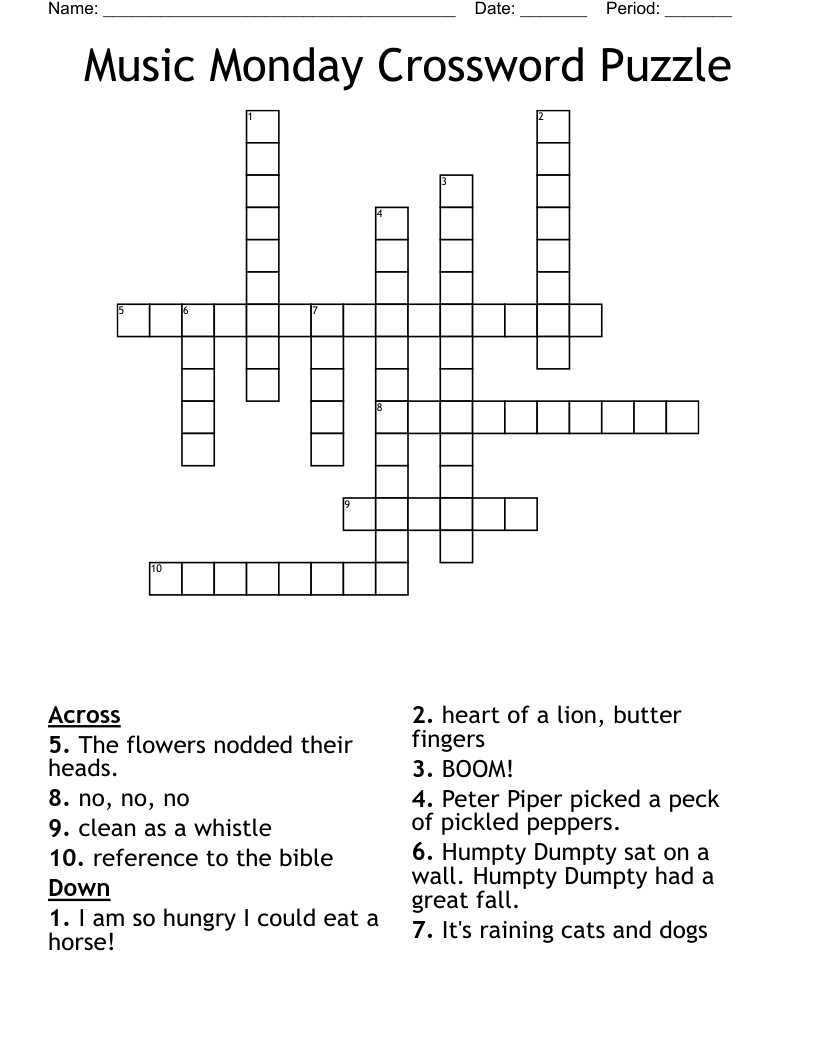 Music Monday Crossword Puzzle WordMint Music Monday Crossword Puzzle WordMint