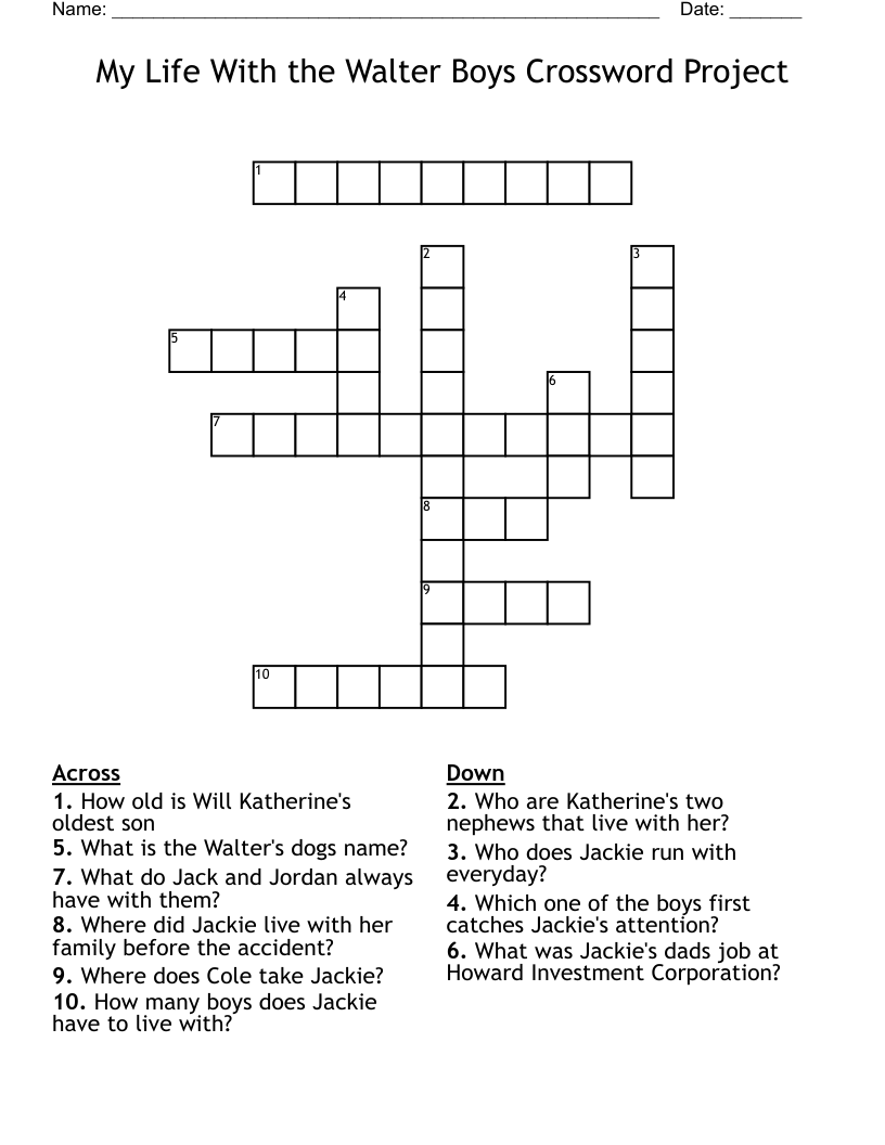 My Life With The Walter Boys Crossword Project WordMint My Life With The Walter Boys Crossword Project WordMint