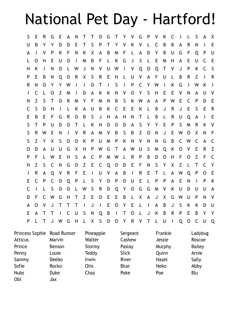 National Pet Day Hartford Word Search WordMint National Pet Day Hartford Word Search WordMint
