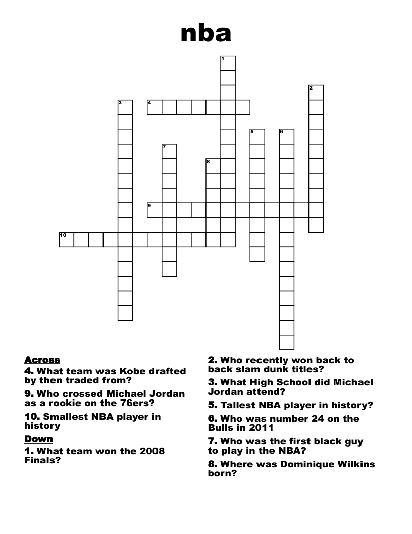 Nba Crossword WordMint Nba Crossword WordMint