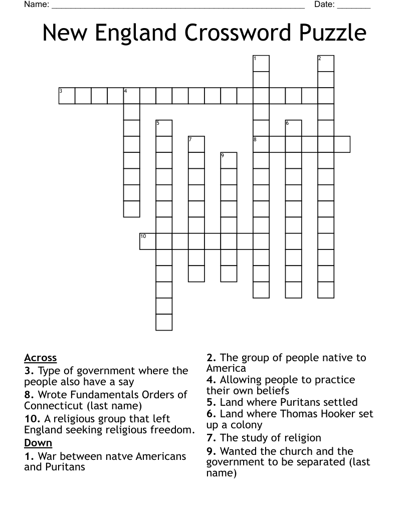 New England Crossword Puzzle WordMint