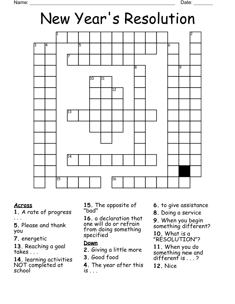 New Year s Resolution Crossword WordMint New Year s Resolution Crossword WordMint
