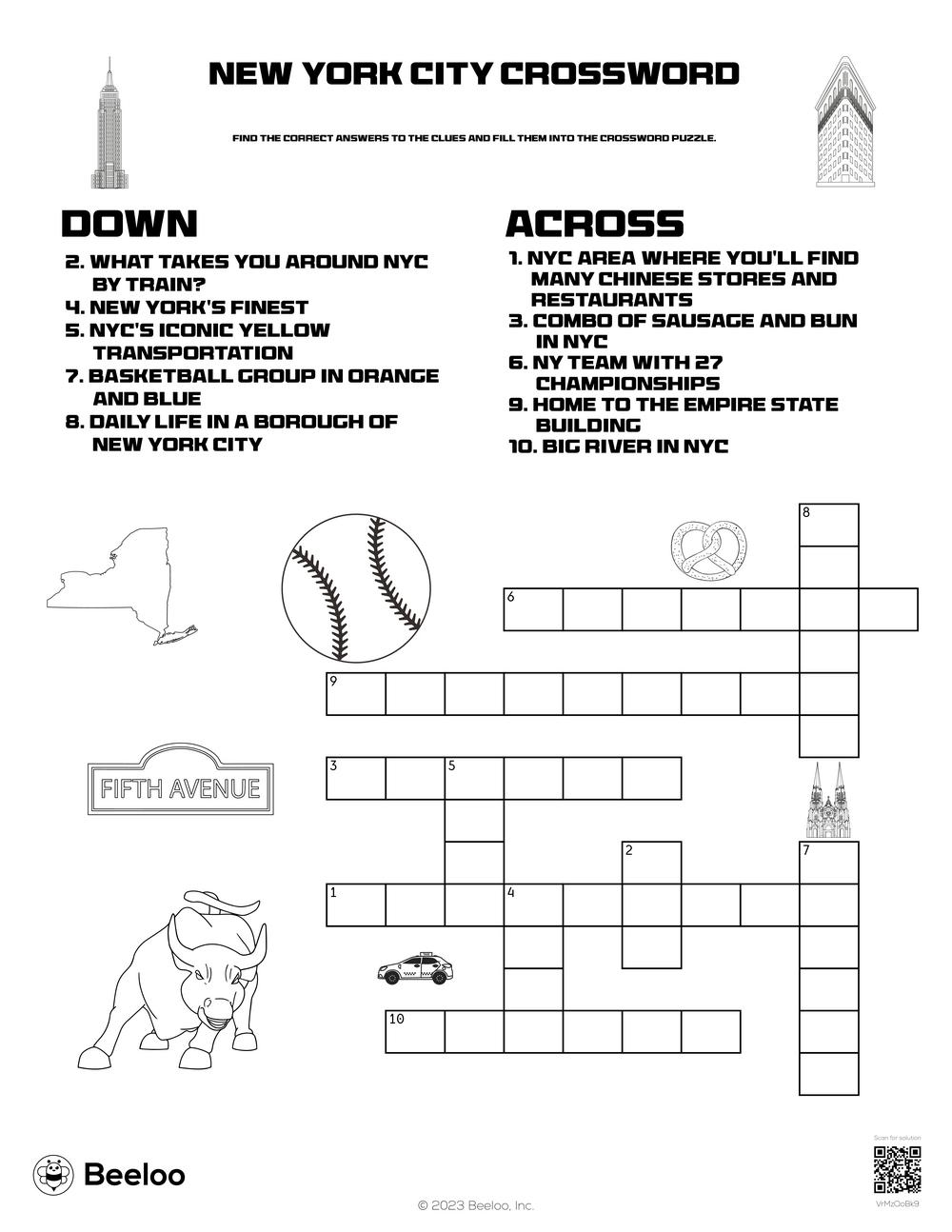 New York City Crossword Beeloo Printable Crafts And Activities For Kids New York City Crossword Beeloo Printable Crafts And Activities For Kids