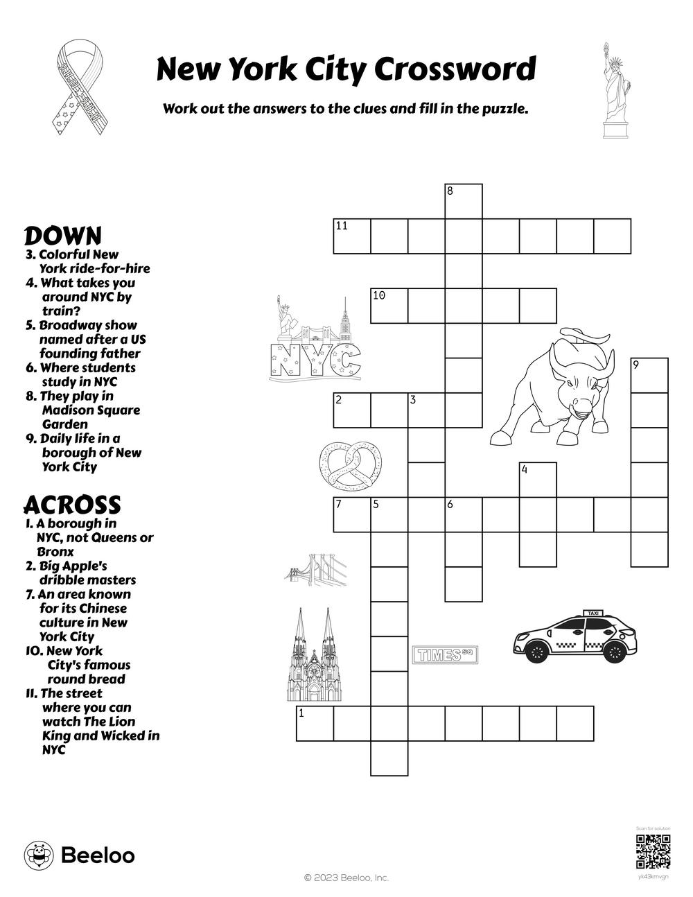 New York City Crossword Beeloo Printable Crafts And Activities For Kids New York City Crossword Beeloo Printable Crafts And Activities For Kids