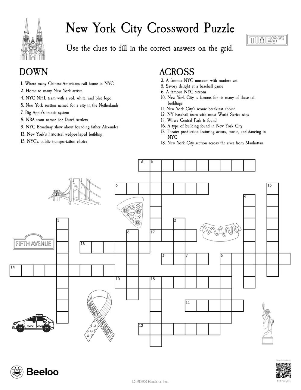 New York City Crossword Puzzle Beeloo Printable Crafts And Activities For Kids New York City Crossword Puzzle Beeloo Printable Crafts And Activities For Kids