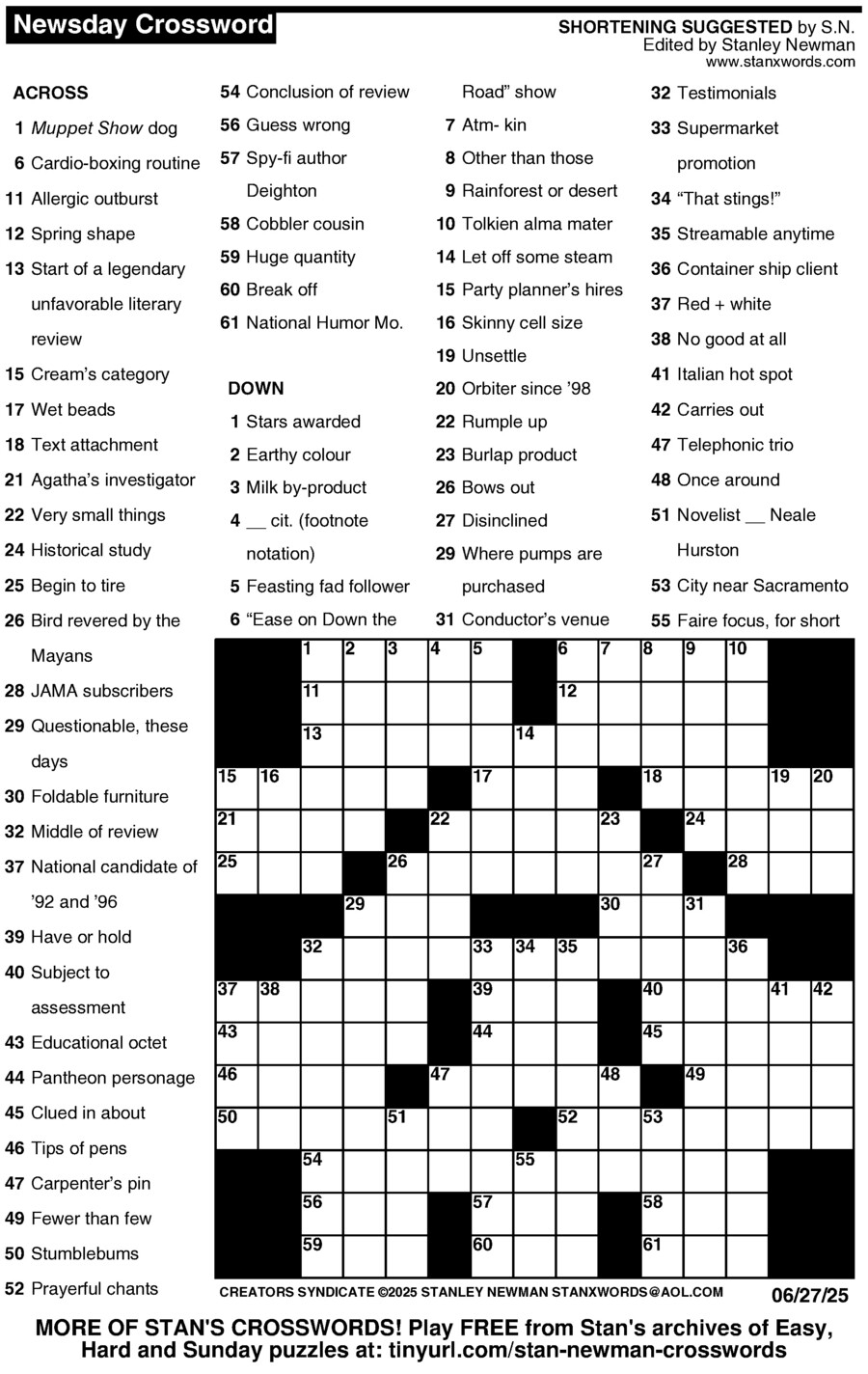 Newsday Crossword Puzzle Creators Syndicate Newsday Crossword Puzzle Creators Syndicate