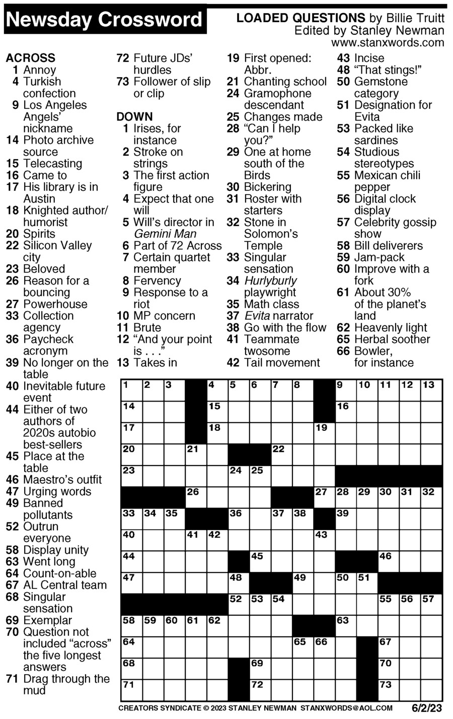Newsday Crossword Puzzle For Jun 02 2023 By Stanley Newman Creators Syndicate Newsday Crossword Puzzle For Jun 02 2023 By Stanley Newman Creators Syndicate