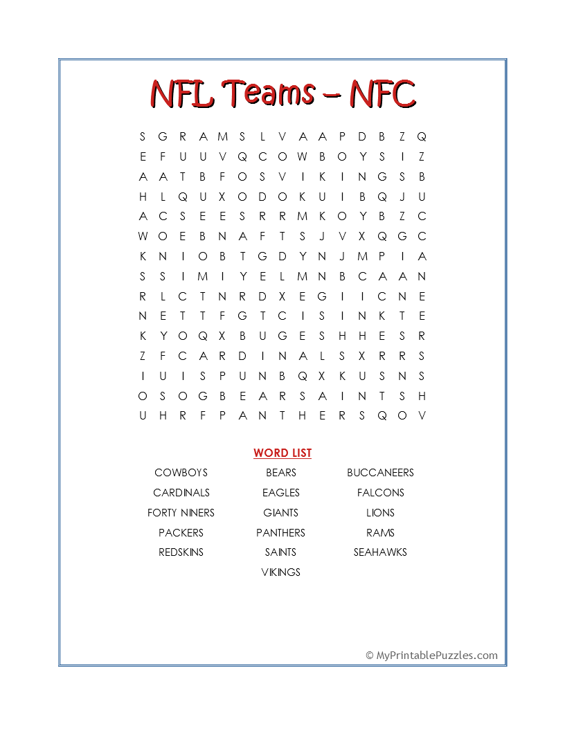 NFL My Printable Puzzles NFL My Printable Puzzles