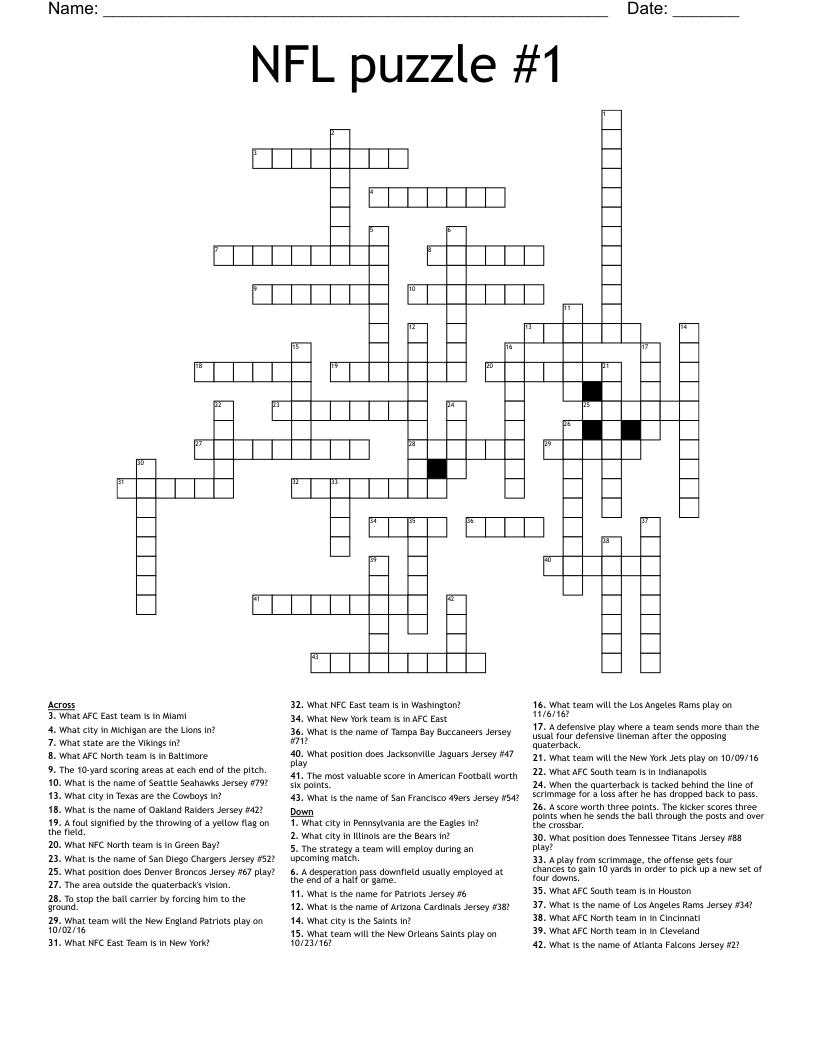 NFL Puzzle 1 Crossword WordMint NFL Puzzle 1 Crossword WordMint