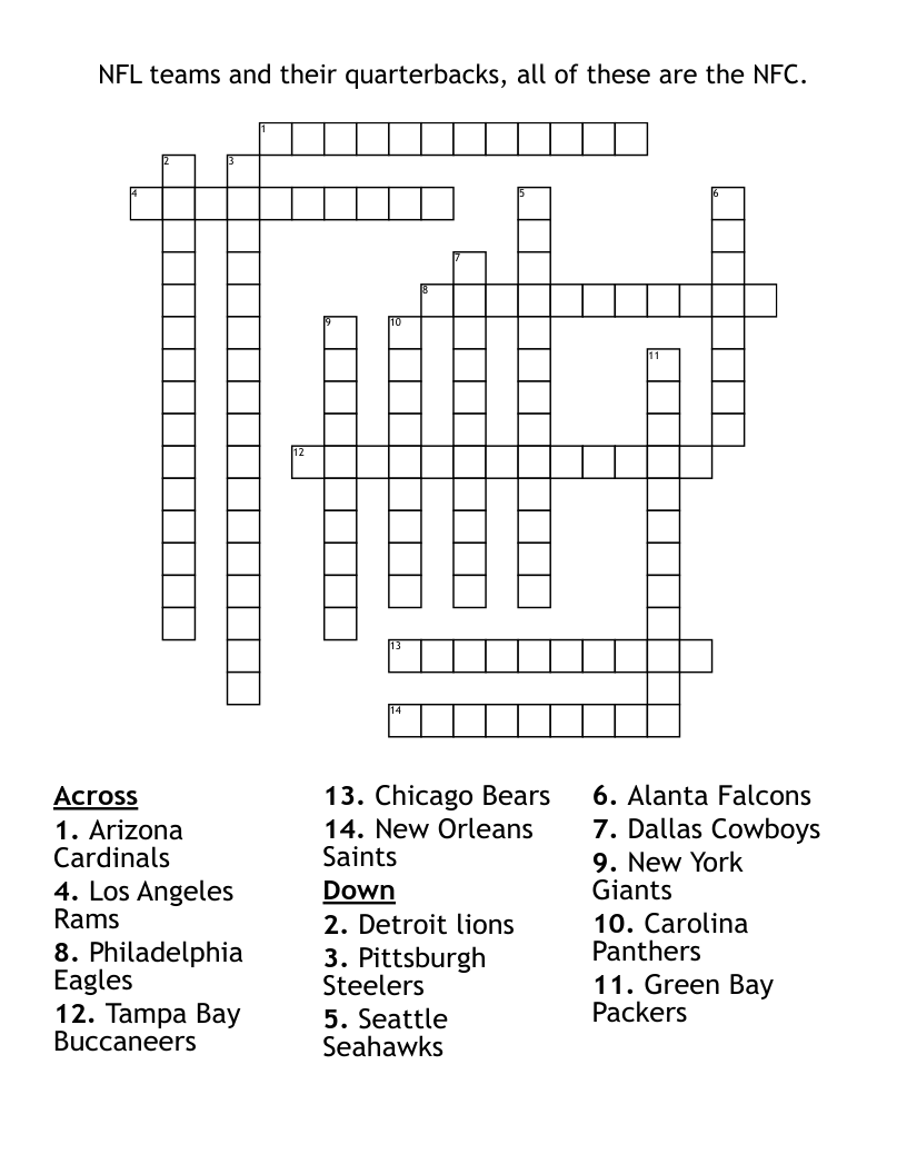 NFL Teams And Their Quarterbacks All Of These Are The NFC Crossword WordMint NFL Teams And Their Quarterbacks All Of These Are The NFC Crossword WordMint
