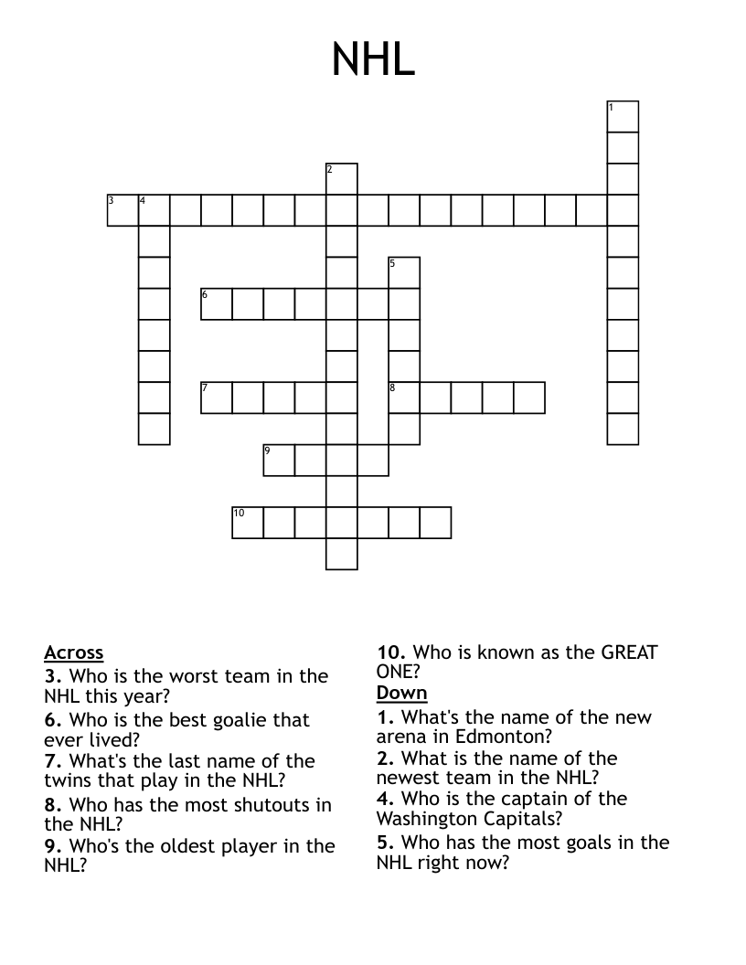 NHL Crossword WordMint NHL Crossword WordMint