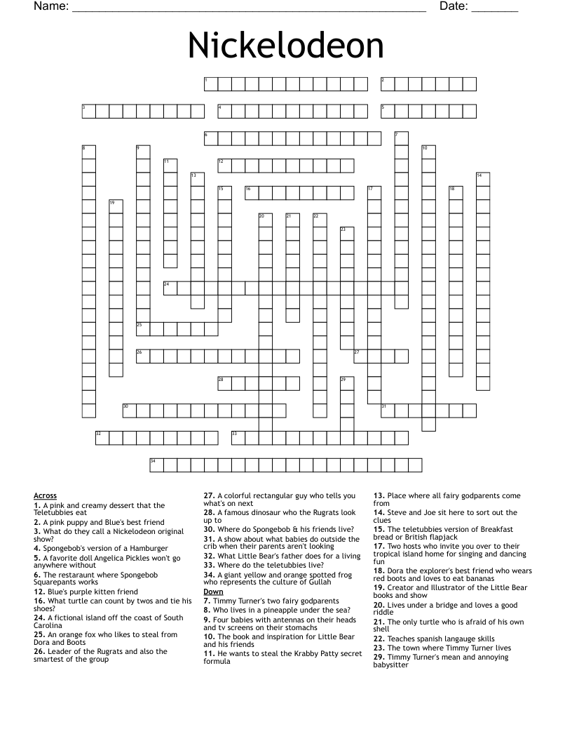 Nickelodeon Crossword WordMint Nickelodeon Crossword WordMint