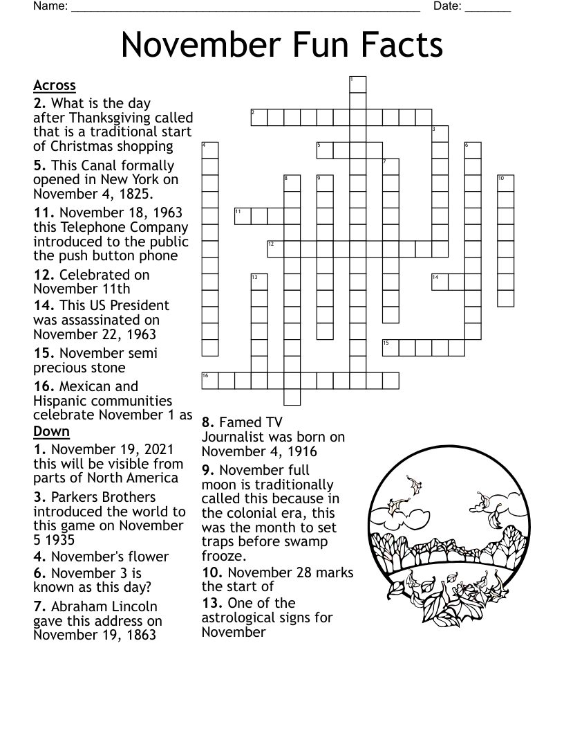 November Crossword Puzzle WordMint
