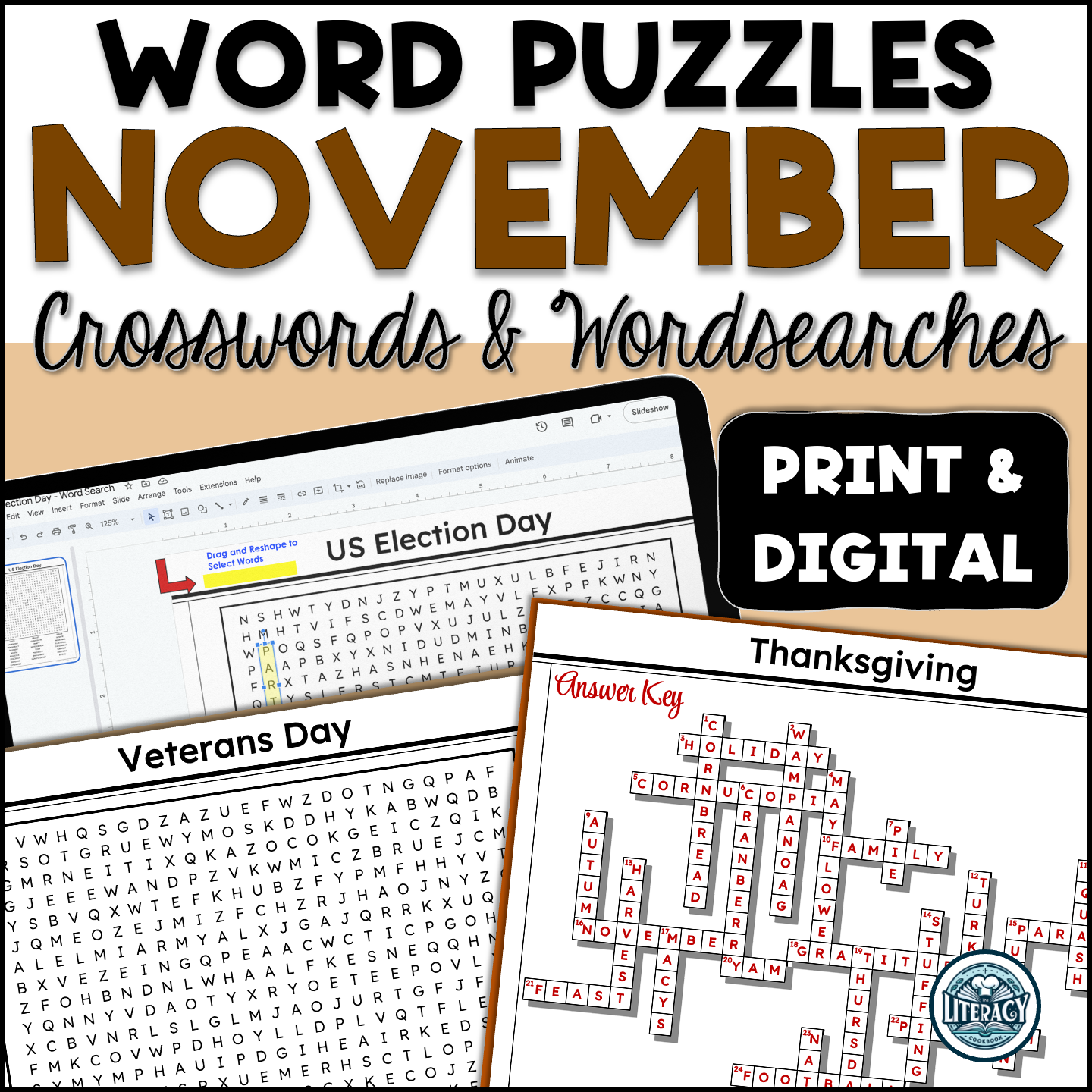 November Crossword Puzzles U0026 Word Search Print U0026 Digital Resources MS HS Classful