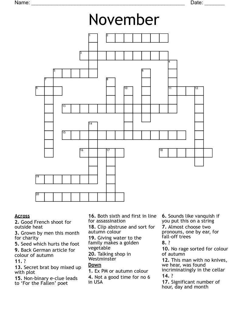 November Crossword WordMint November Crossword WordMint