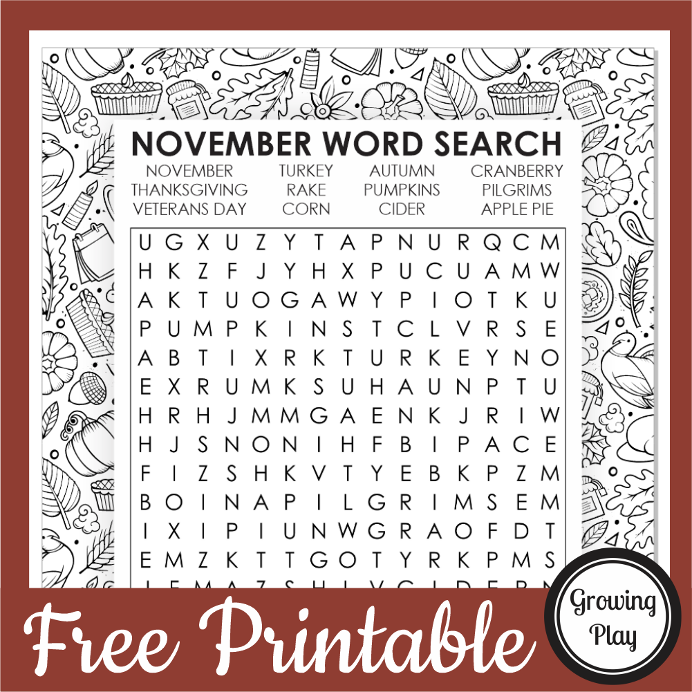 November Word Search Free Printable Growing Play November Word Search Free Printable Growing Play