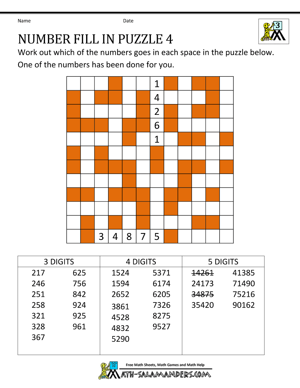Number Fill In Puzzles Number Fill In Puzzles