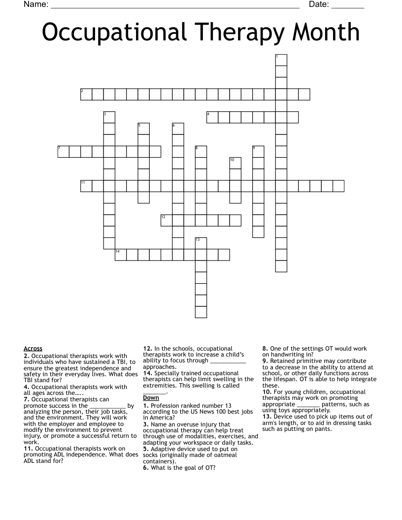 Occupational Therapy Month Crossword WordMint Occupational Therapy Month Crossword WordMint
