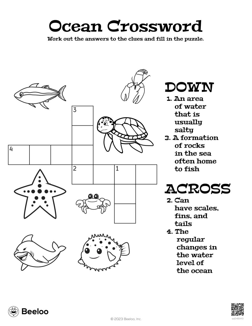 Under the Sea Crossword Puzzle Printable