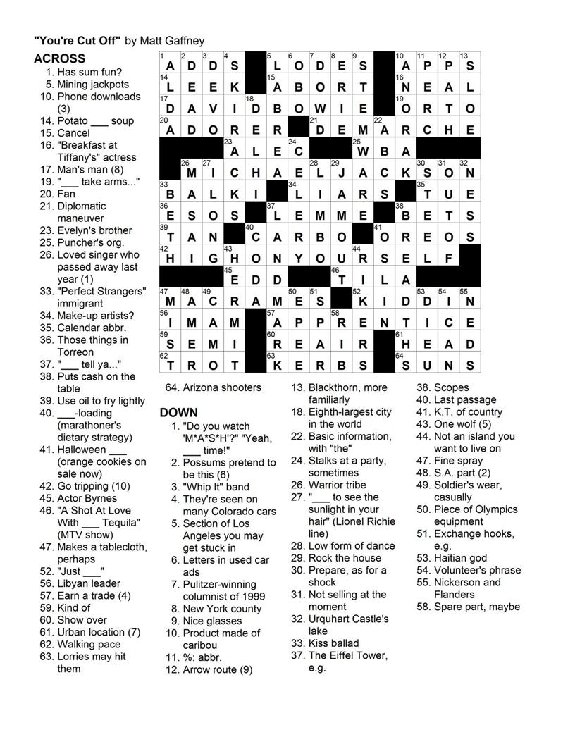 October 2010 Matt Gaffney s Weekly Crossword Contest October 2010 Matt Gaffney s Weekly Crossword Contest
