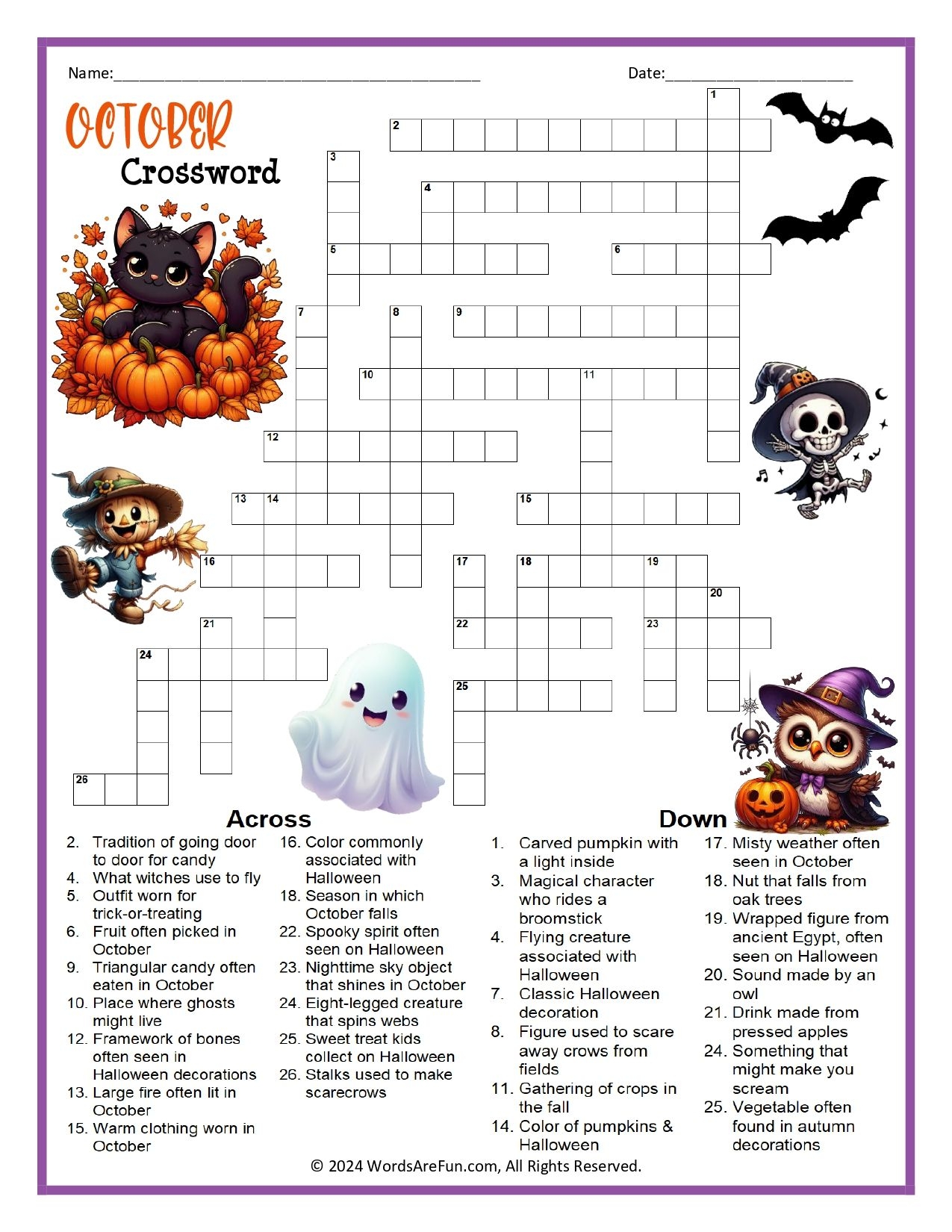 October Crossword Printable October Crossword Printable