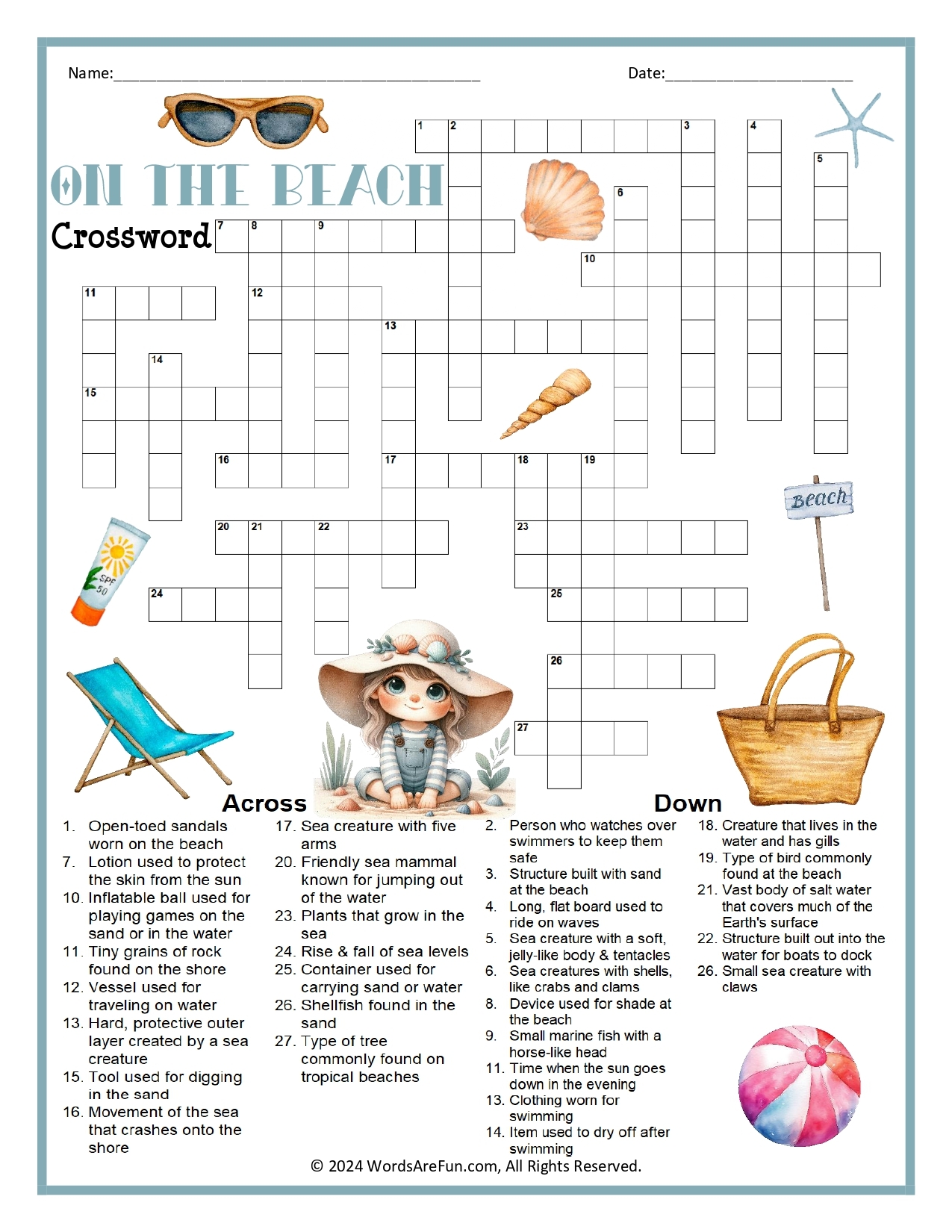 On The Beach Crossword Puzzle