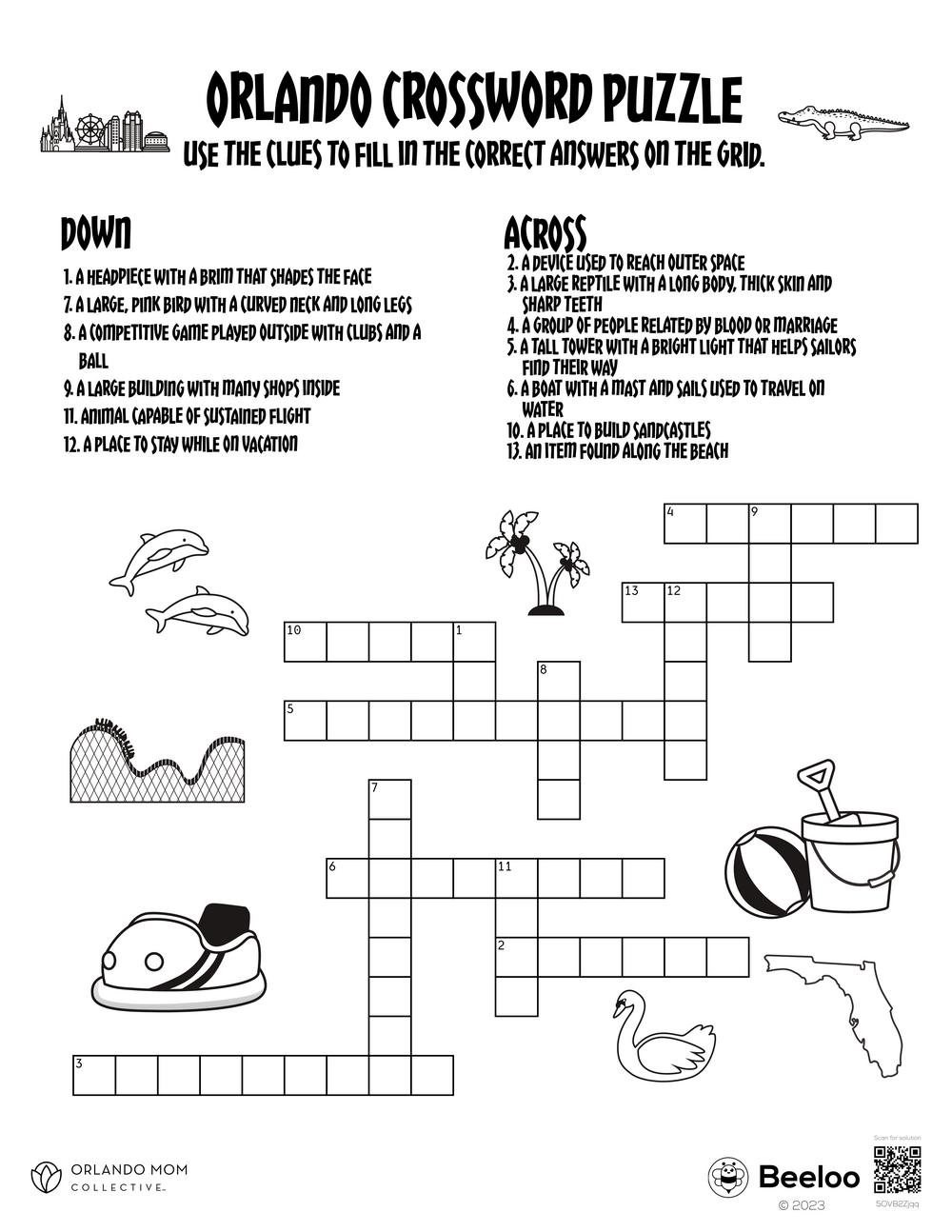 Orlando Crossword Puzzle Beeloo Printable Crafts And Activities For Kids Orlando Crossword Puzzle Beeloo Printable Crafts And Activities For Kids