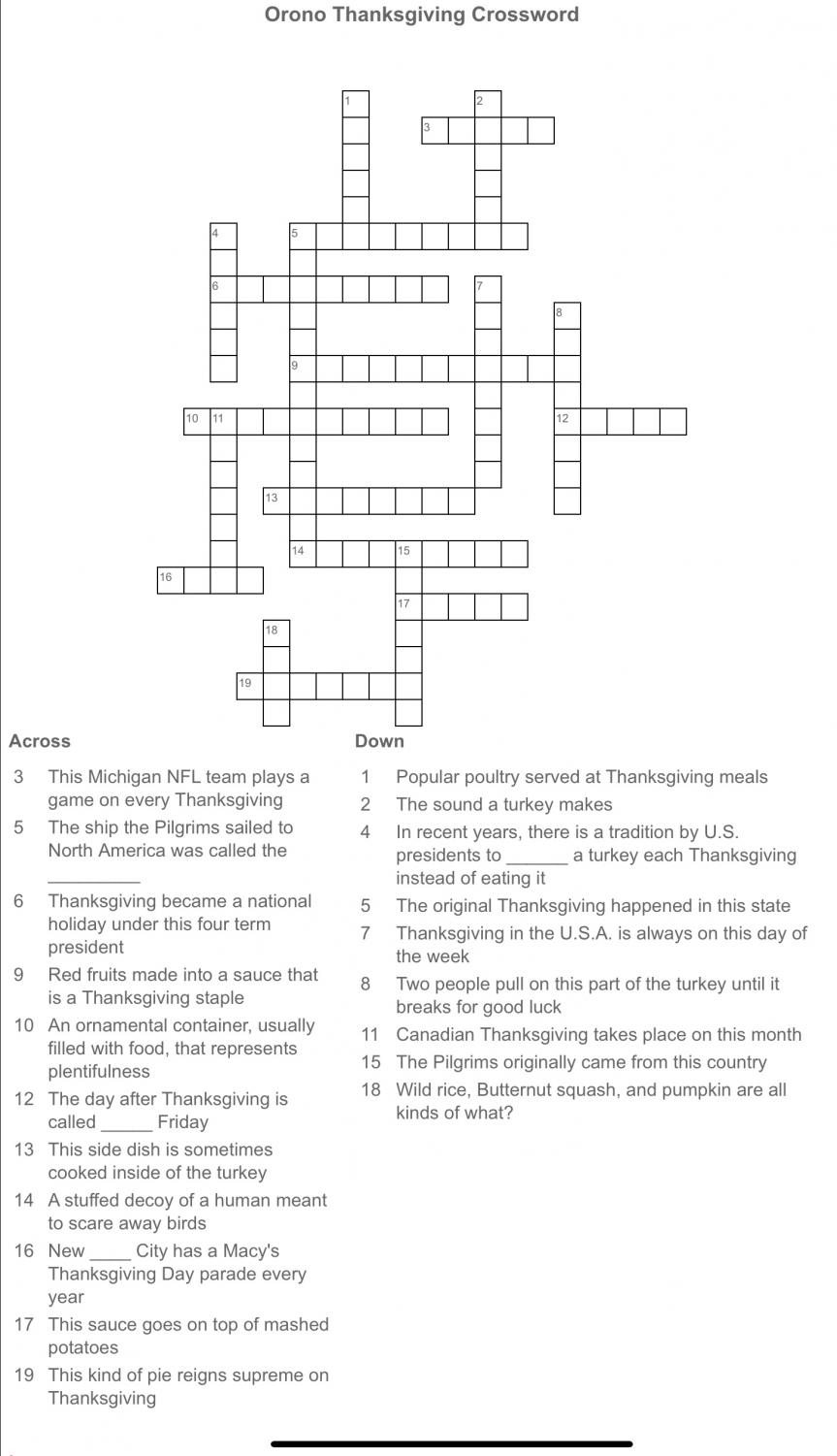 Orono 2021 Thanksgiving Crossword The Spartan Speaks