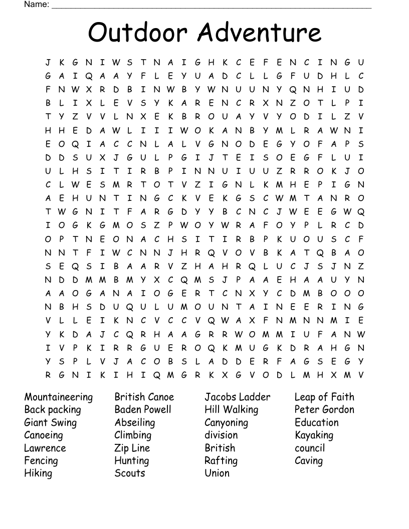Outdoors Crosswords Word Searches Bingo Cards WordMint Outdoors Crosswords Word Searches Bingo Cards WordMint