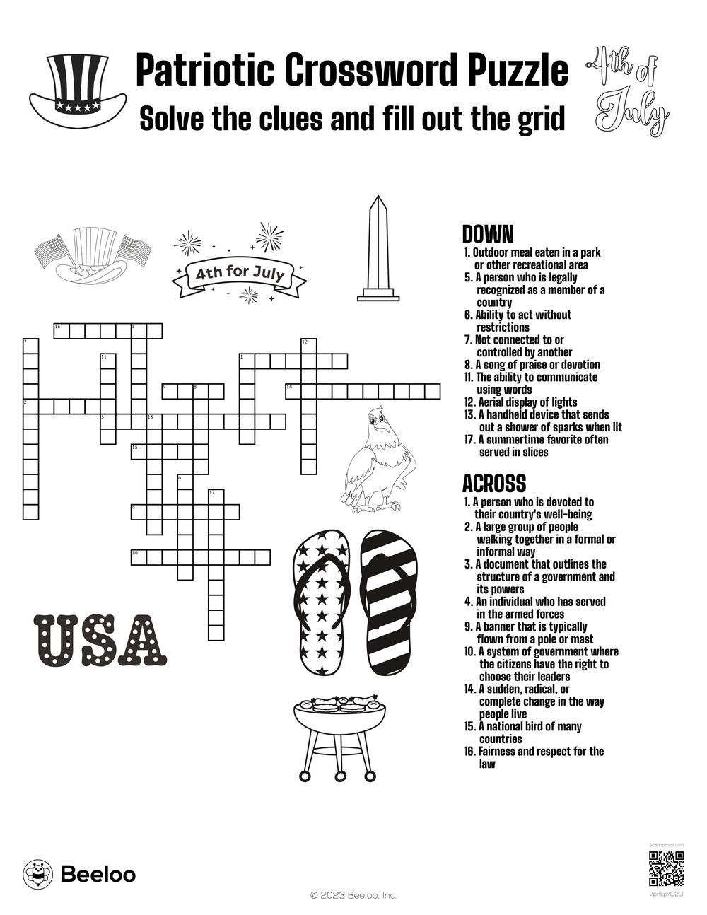 Patriotic Crossword Puzzle Beeloo Printable Crafts And Activities For Kids Patriotic Crossword Puzzle Beeloo Printable Crafts And Activities For Kids