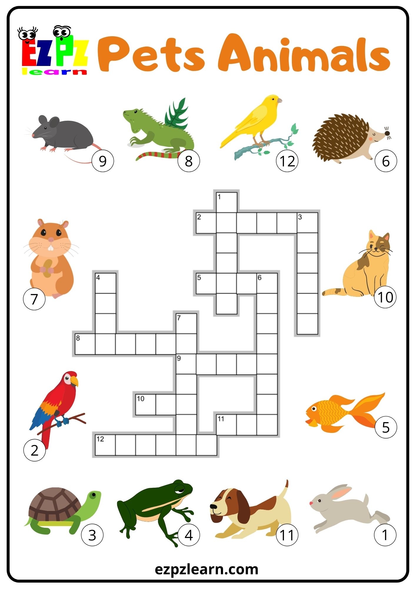 Pets Crossword Ezpzlearn