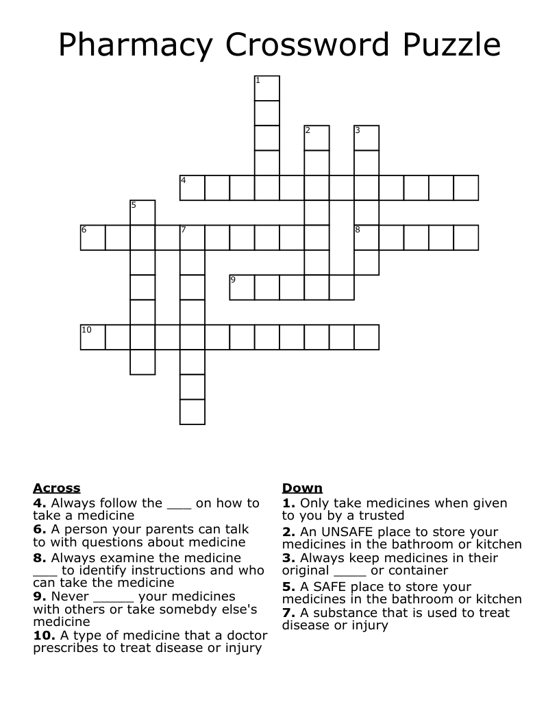 Pharmacy Crossword Puzzle WordMint