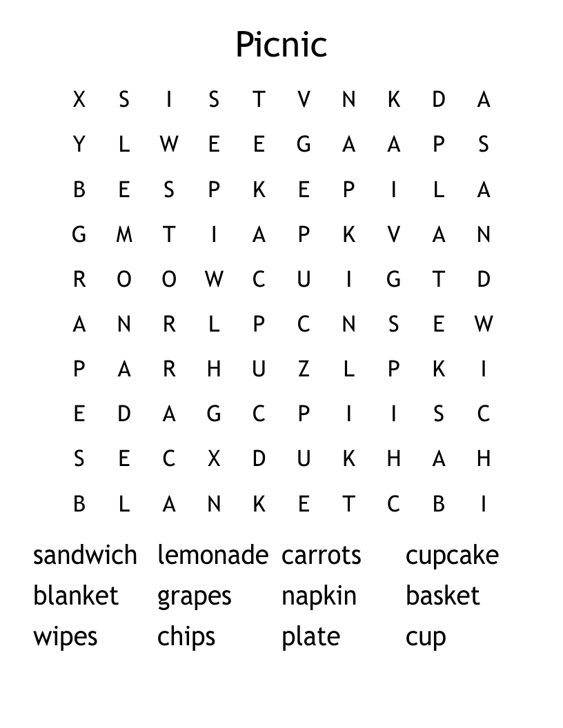 Picnic Word Search WordMint Picnic Word Search WordMint