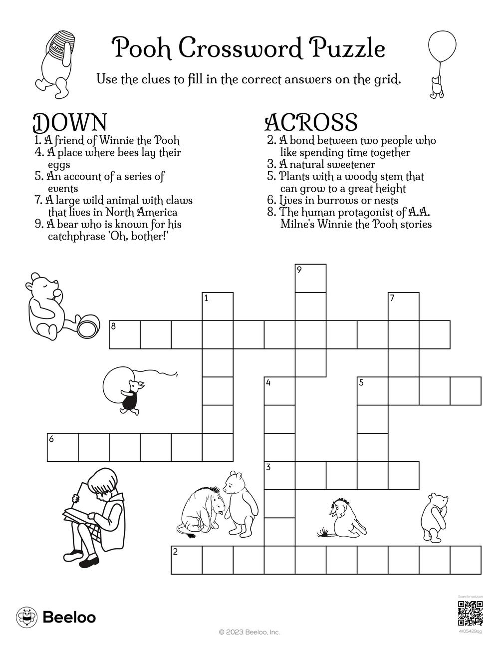 Pooh Crossword Puzzle Beeloo Printable Crafts And Activities For Kids