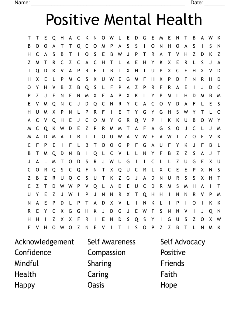 Positive Mental Health Word Search WordMint Positive Mental Health Word Search WordMint