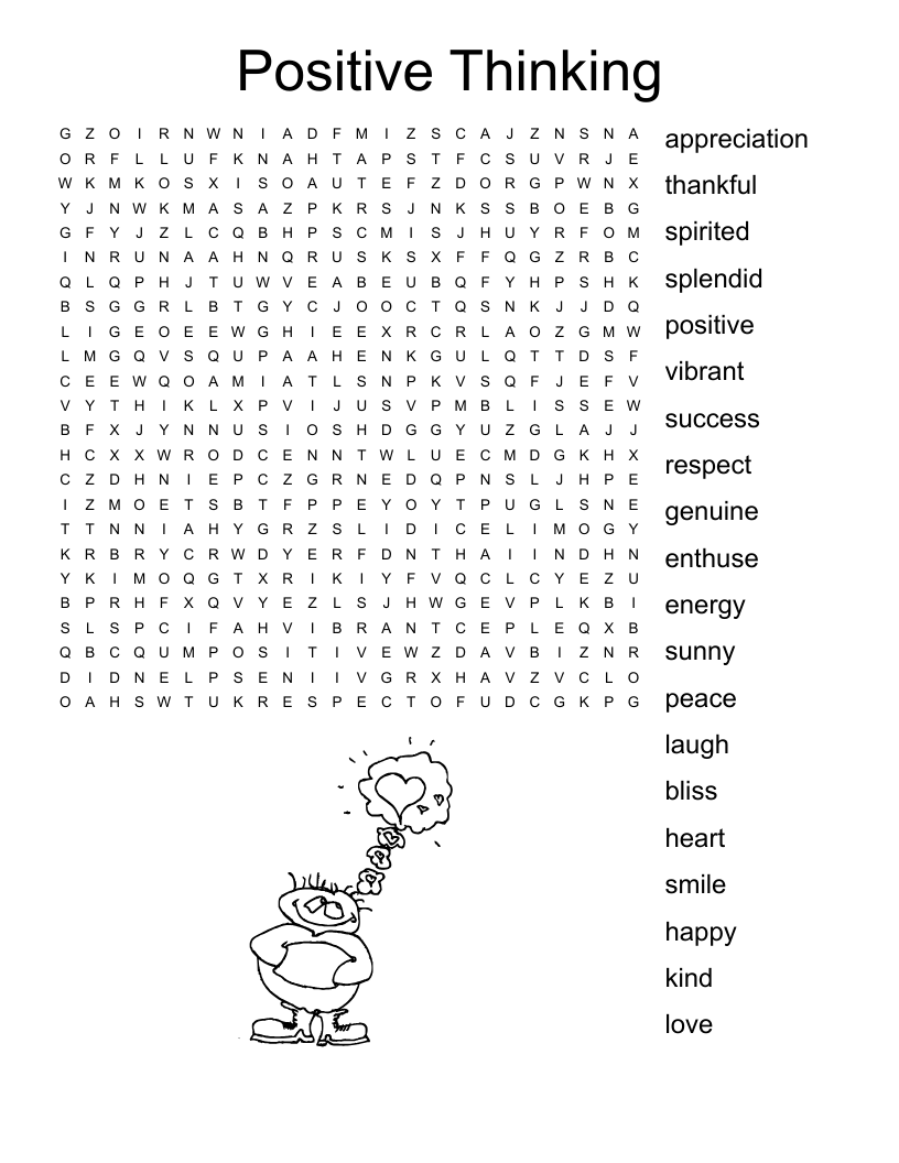 Positive Thinking Word Search WordMint Positive Thinking Word Search WordMint