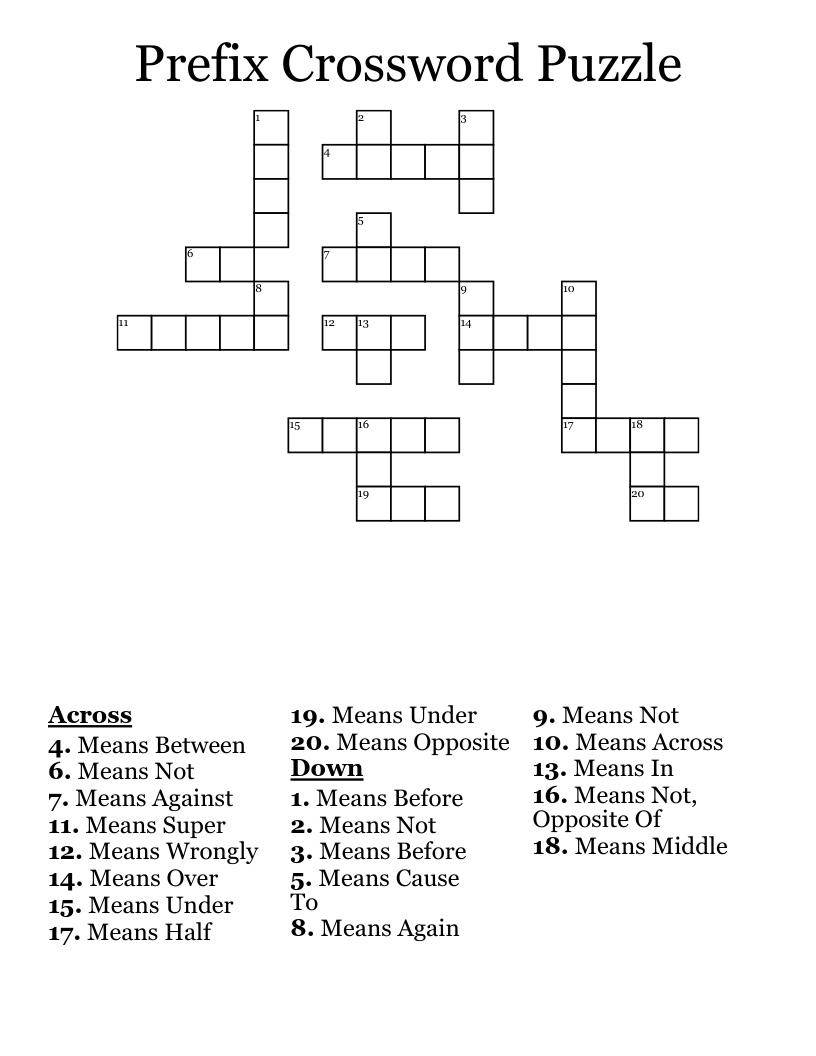 Prefix Crossword Puzzle WordMint