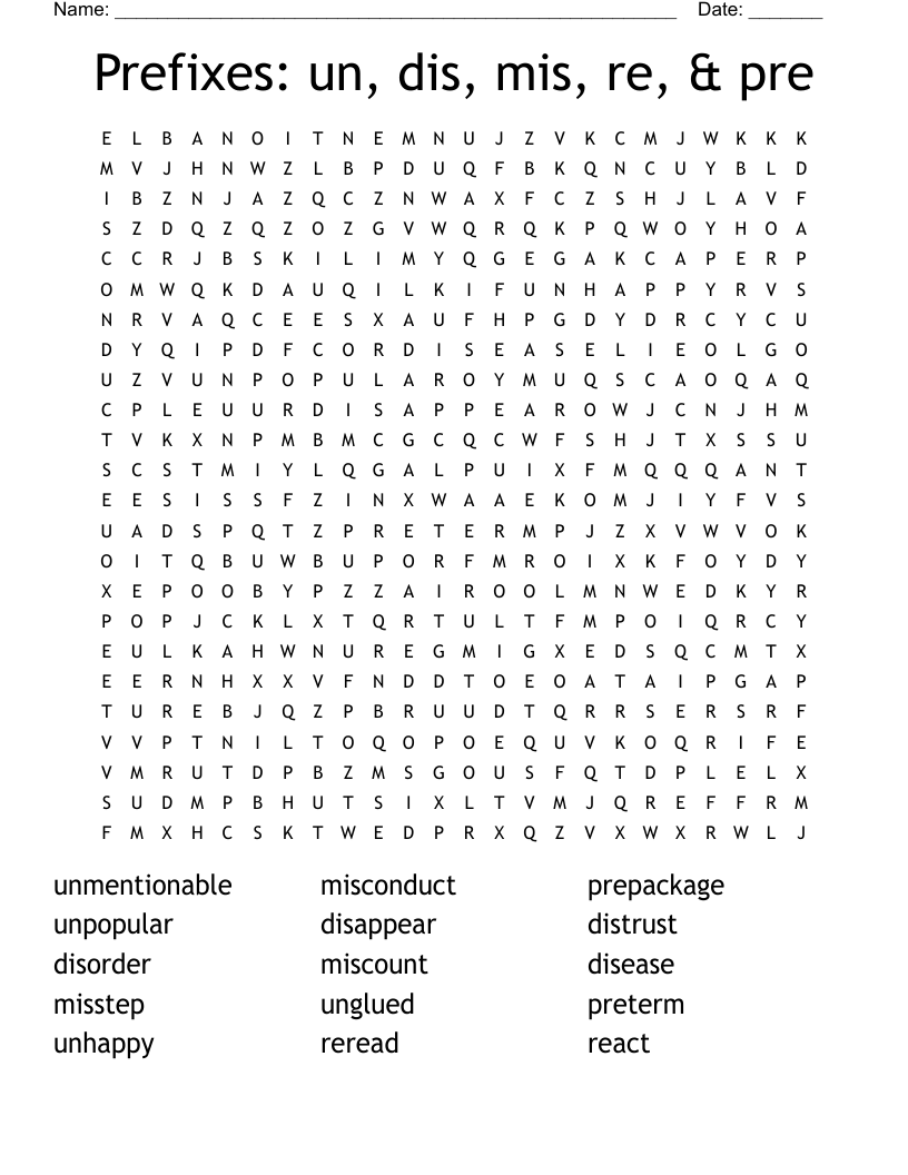 Prefixes Crossword WordMint
