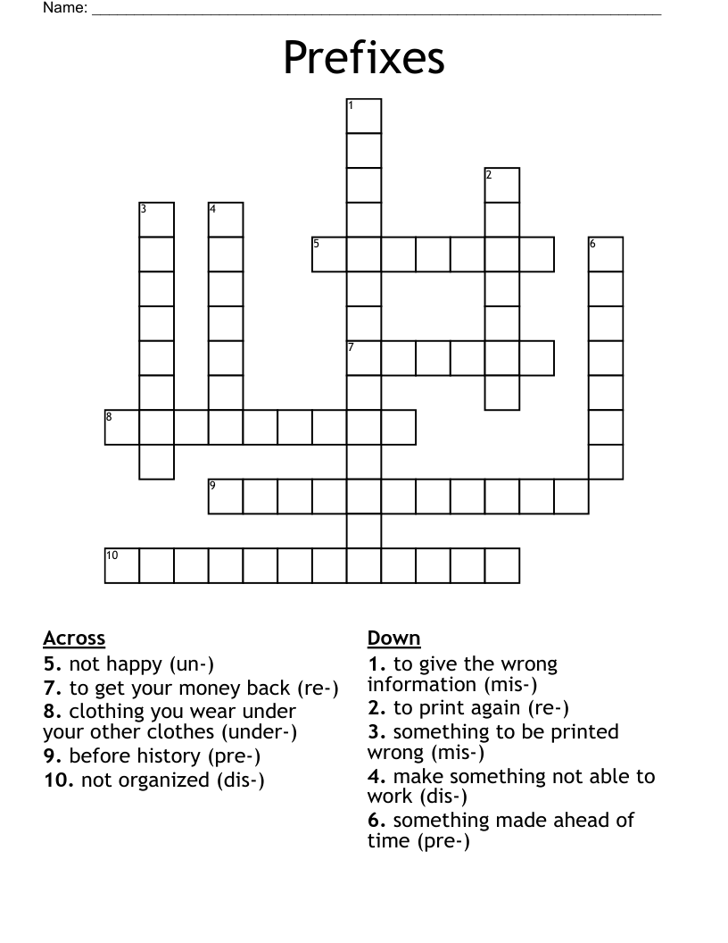 Prefixes Crossword WordMint