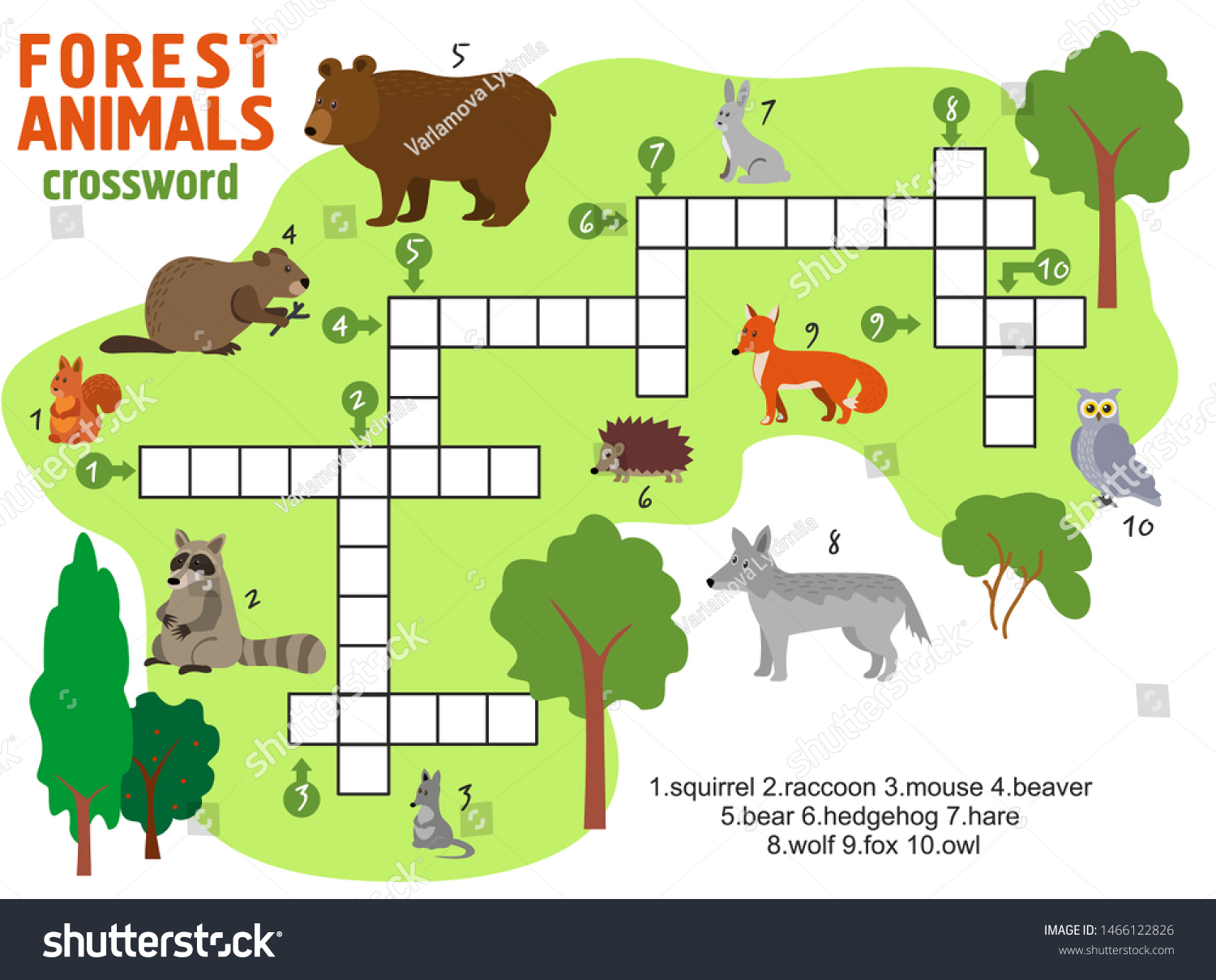 Printable Animal Crossword Preschool Puzzle Quiz Stock Vector Royalty Free 1466122826 Shutterstock