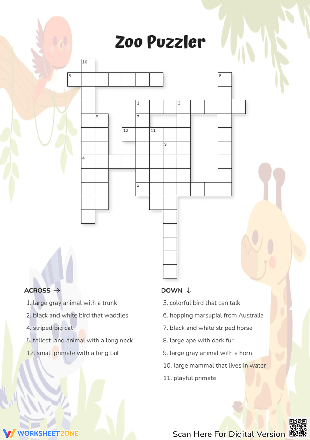 Printable Animal Crossword Puzzle Worksheets Printable Animal Crossword Puzzle Worksheets