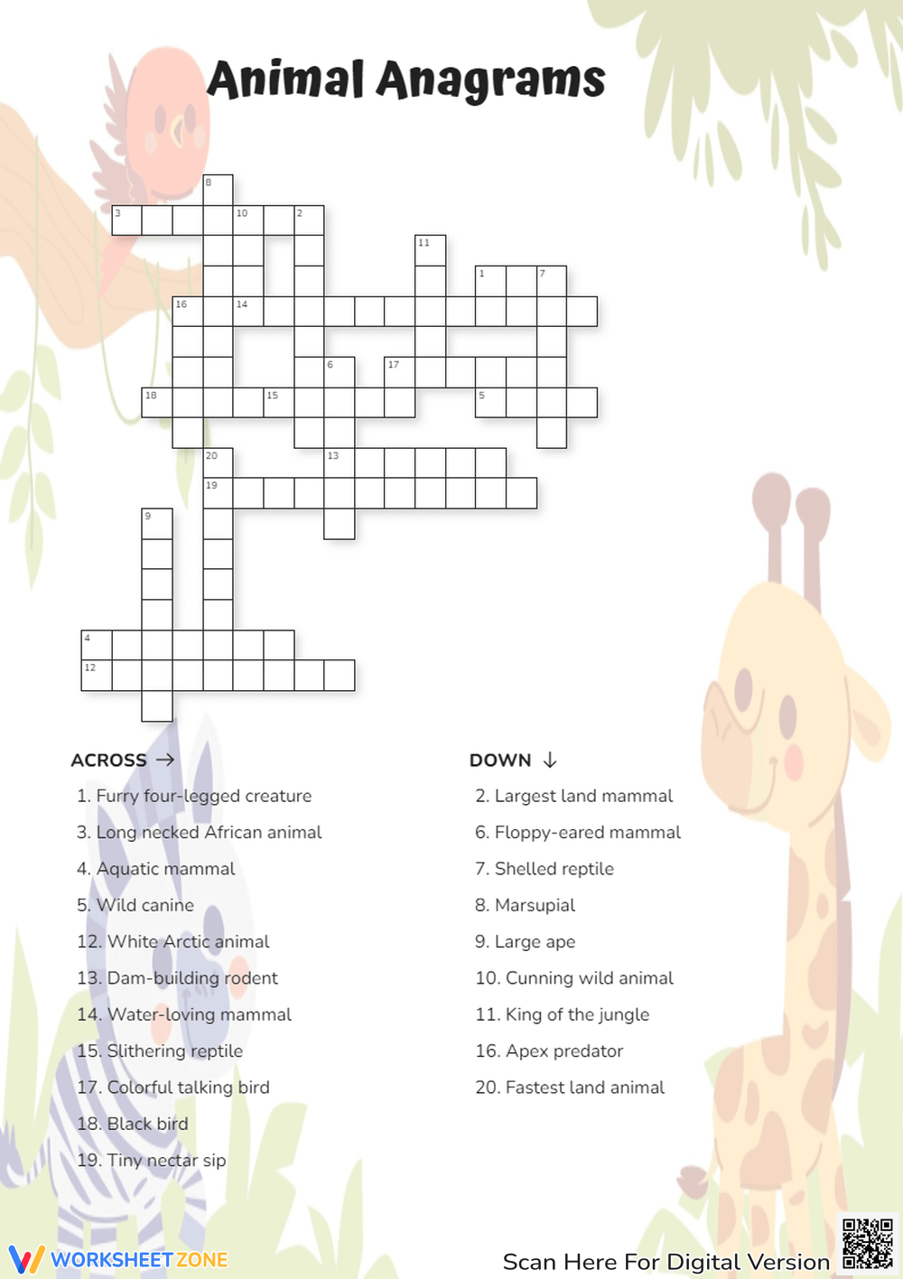 Printable Animal Crossword Puzzle Worksheets