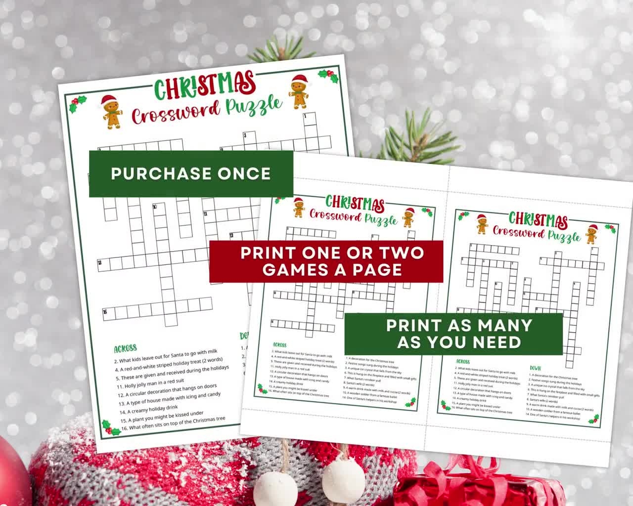 Printable Christmas Crossword Puzzle For Kids And Adults Fun Christmas Word Game For Holiday Parties And Classrooms Instant Download Etsy UK