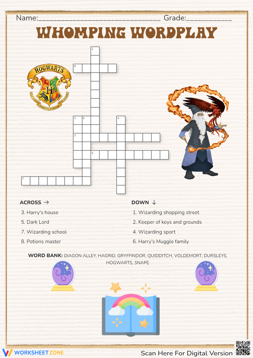 Printable Grade 1 Harry Potter Crossword Worksheets Printable Grade 1 Harry Potter Crossword Worksheets