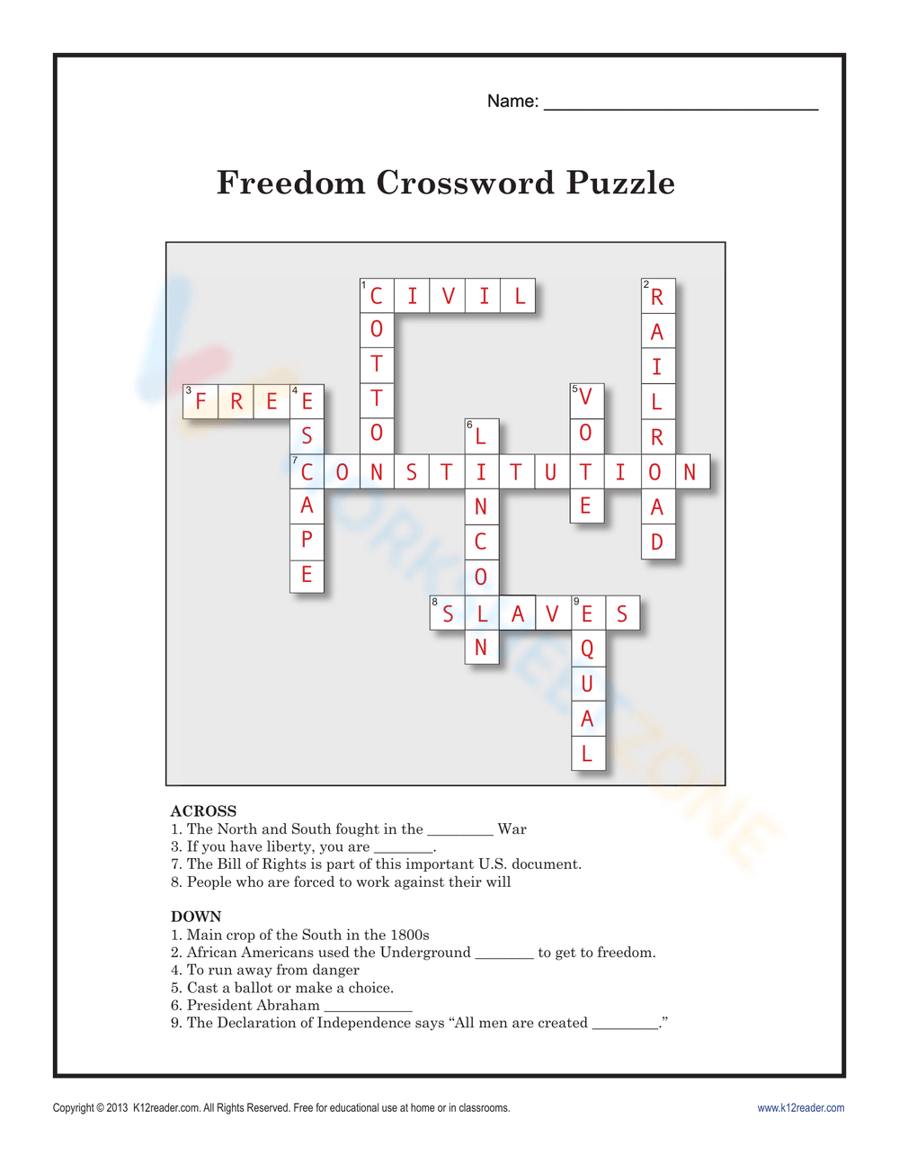 Crossword Puzzles for 8th Grade Printable