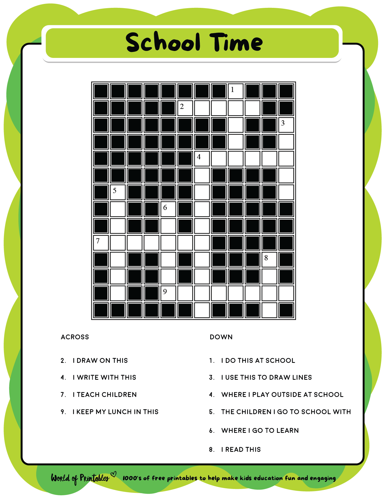 Crossword Puzzles PDF Printable Kids