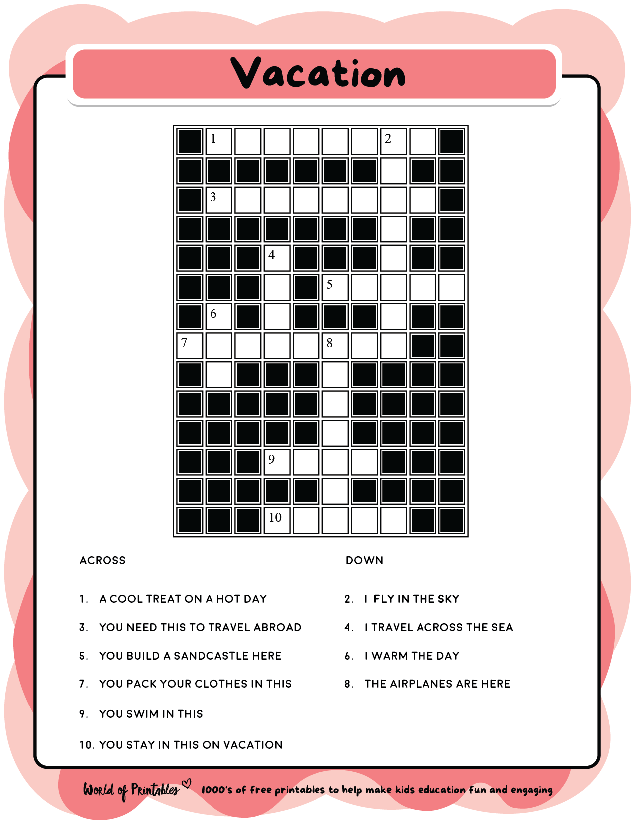 printable kids crossword puzzles world of printables