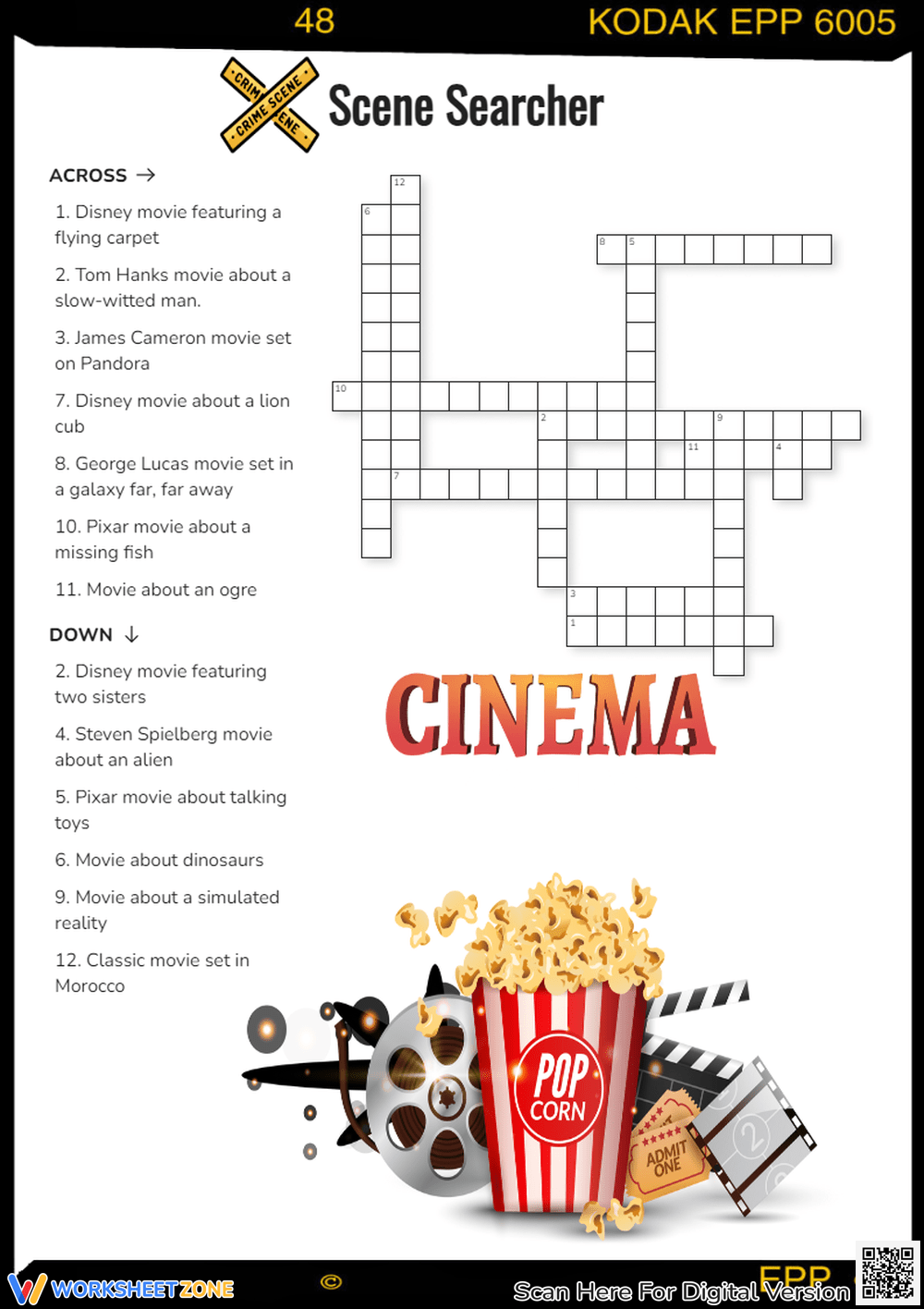 Movie Printable Crossword Puzzles for Kids