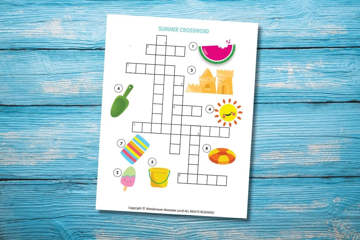 printable summer crossword puzzle for kids
